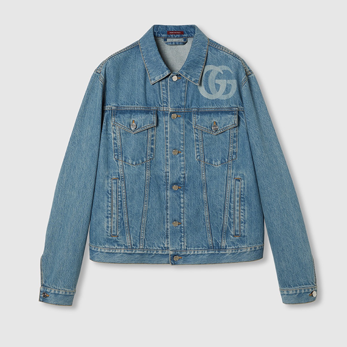 gucci laser printed inter‑g denim trucker jacket